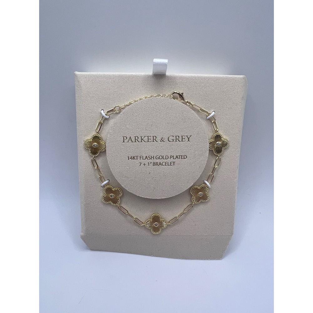 Parker & Grey 14KT Flash Gold Plated‎ 7+1" Bracelet Floral Ditzy Jewelry Simple